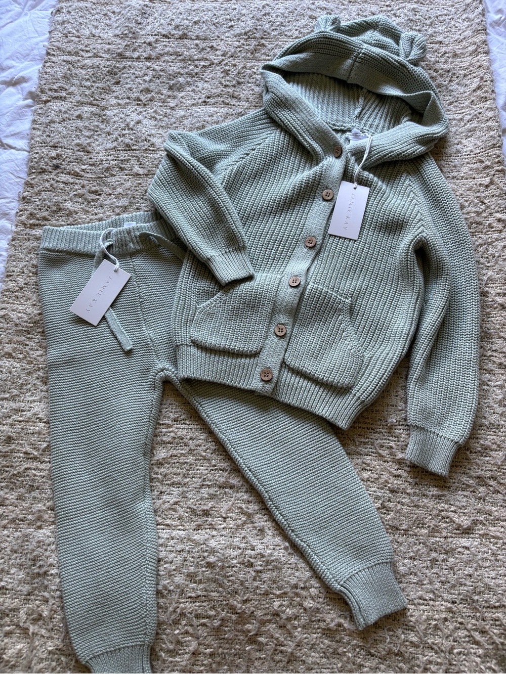 Jamie Kay Sage Green Knit Hooded Baby Set